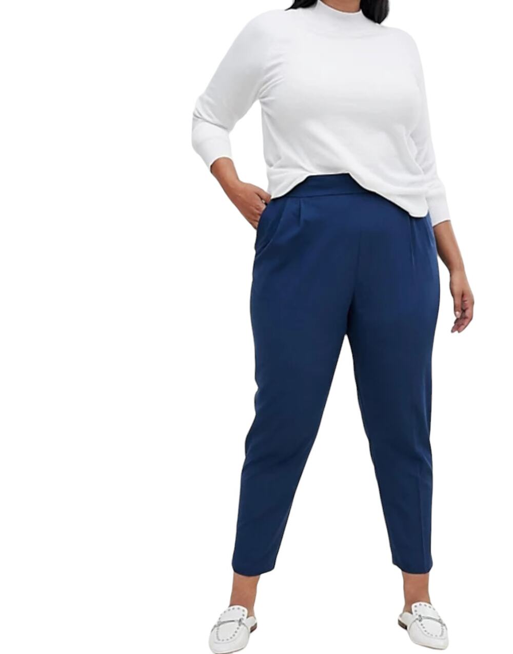 ASOS Curve Navy Blue High Waist Tapered Trouser Pants